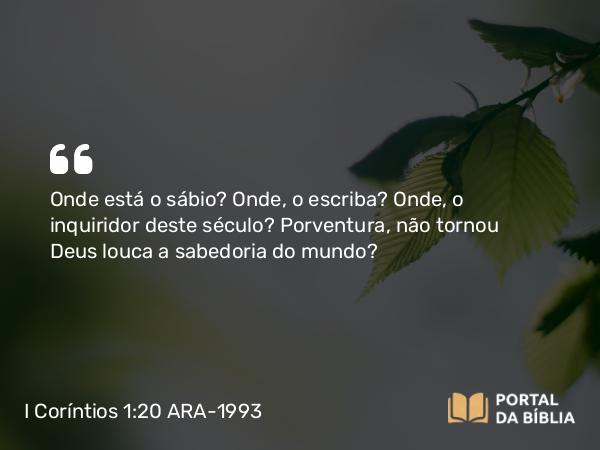 I Coríntios 1:20 ARA-1993 - Onde está o sábio? Onde, o escriba? Onde, o inquiridor deste século? Porventura, não tornou Deus louca a sabedoria do mundo?