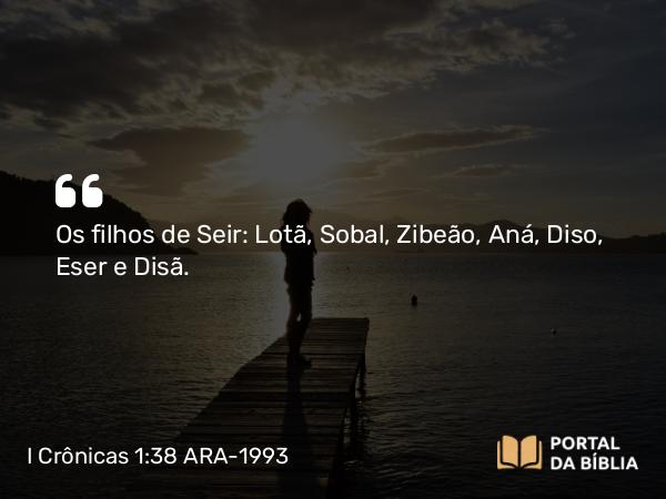 I Crônicas 1:38-42 ARA-1993 - Os filhos de Seir: Lotã, Sobal, Zibeão, Aná, Diso, Eser e Disã.