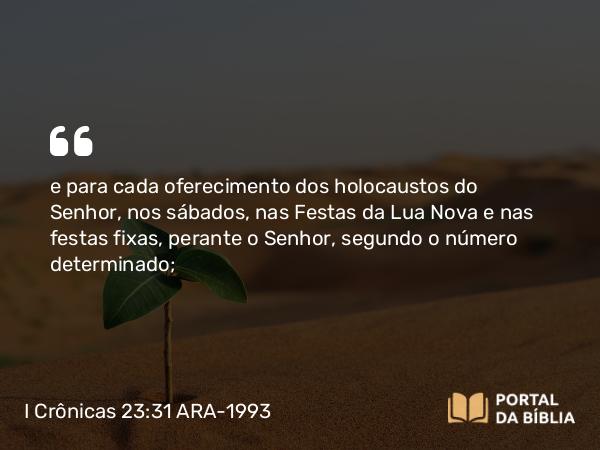 I Crônicas 23:31 ARA-1993 - e para cada oferecimento dos holocaustos do Senhor, nos sábados, nas Festas da Lua Nova e nas festas fixas, perante o Senhor, segundo o número determinado;