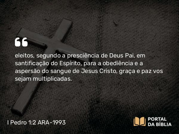 I Pedro 1:2 ARA-1993 - eleitos, segundo a presciência de Deus Pai, em santificação do Espírito, para a obediência e a aspersão do sangue de Jesus Cristo, graça e paz vos sejam multiplicadas.