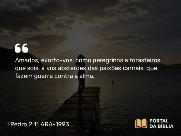 I Pedro 2:11 ARA-1993 - Amados, exorto-vos, como peregrinos e forasteiros que sois, a vos absterdes das paixões carnais, que fazem guerra contra a alma,