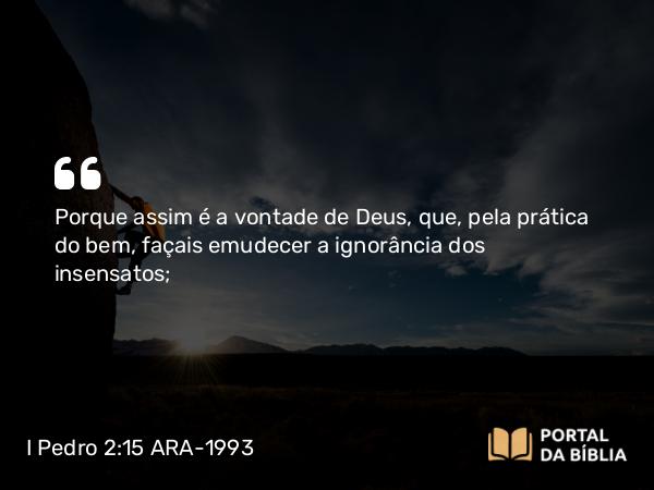 I Pedro 2:15 ARA-1993 - Porque assim é a vontade de Deus, que, pela prática do bem, façais emudecer a ignorância dos insensatos;