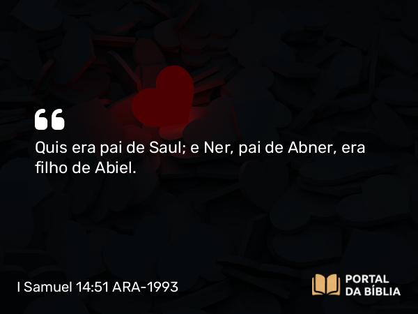 I Samuel 14:51 ARA-1993 - Quis era pai de Saul; e Ner, pai de Abner, era filho de Abiel.