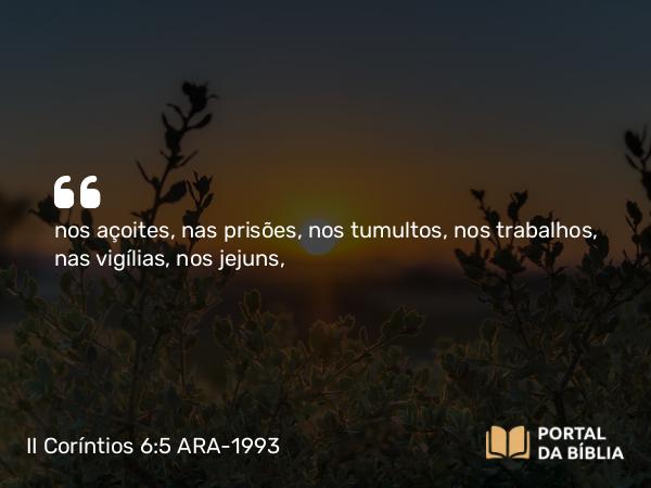 II Coríntios 6:5 ARA-1993 - nos açoites, nas prisões, nos tumultos, nos trabalhos, nas vigílias, nos jejuns,