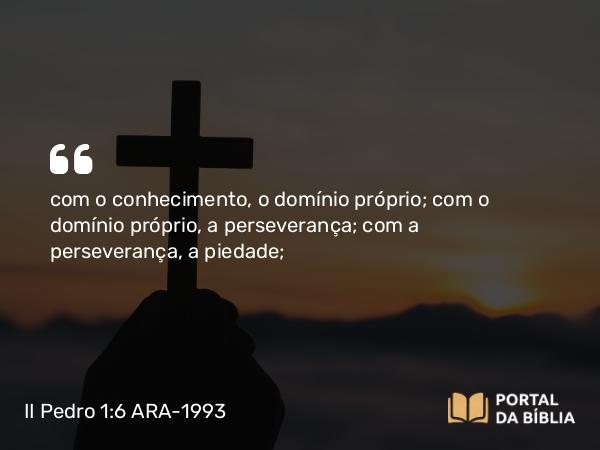 II Pedro 1:6 ARA-1993 - com o conhecimento, o domínio próprio; com o domínio próprio, a perseverança; com a perseverança, a piedade;