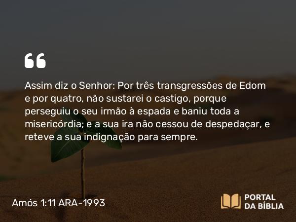 Amós 1:11-12 ARA-1993 - Assim diz o Senhor: Por três transgressões de Edom e por quatro, não sustarei o castigo, porque perseguiu o seu irmão à espada e baniu toda a misericórdia; e a sua ira não cessou de despedaçar, e reteve a sua indignação para sempre.