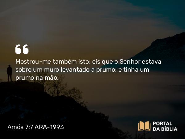 Amós 7:7-8 ARA-1993 - Mostrou-me também isto: eis que o Senhor estava sobre um muro levantado a prumo; e tinha um prumo na mão.