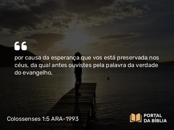 Colossenses 1:5 ARA-1993 - por causa da esperança que vos está preservada nos céus, da qual antes ouvistes pela palavra da verdade do evangelho,