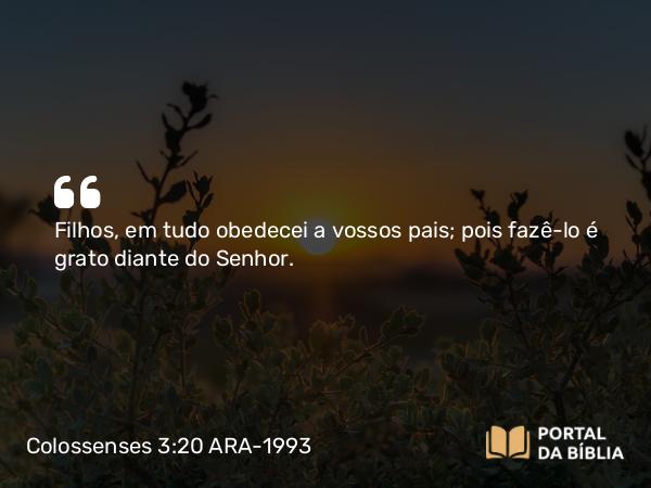 Colossenses 3:20-21 ARA-1993 - Filhos, em tudo obedecei a vossos pais; pois fazê-lo é grato diante do Senhor.