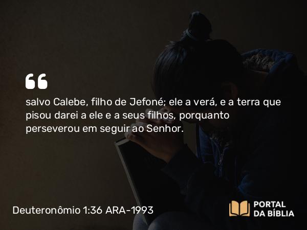 Deuteronômio 1:36 ARA-1993 - salvo Calebe, filho de Jefoné; ele a verá, e a terra que pisou darei a ele e a seus filhos, porquanto perseverou em seguir ao Senhor.