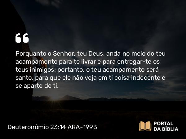 Deuteronômio 23:14 ARA-1993 - Porquanto o Senhor, teu Deus, anda no meio do teu acampamento para te livrar e para entregar-te os teus inimigos; portanto, o teu acampamento será santo, para que ele não veja em ti coisa indecente e se aparte de ti.