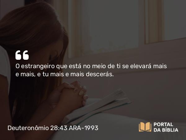 Deuteronômio 28:43 ARA-1993 - O estrangeiro que está no meio de ti se elevará mais e mais, e tu mais e mais descerás.