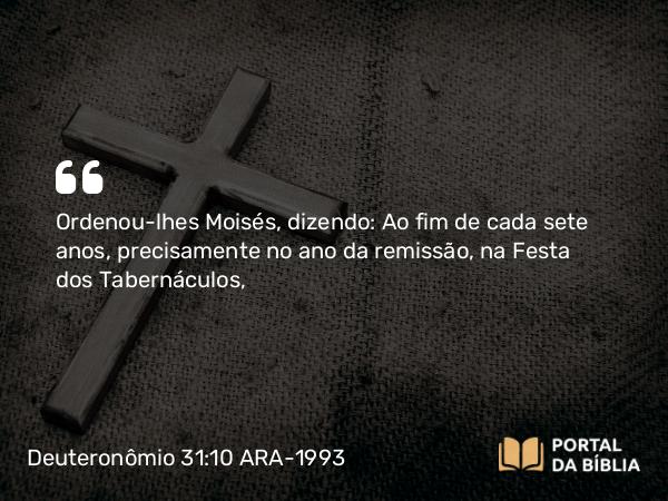 Deuteronômio 31:10-13 ARA-1993 - Ordenou-lhes Moisés, dizendo: Ao fim de cada sete anos, precisamente no ano da remissão, na Festa dos Tabernáculos,