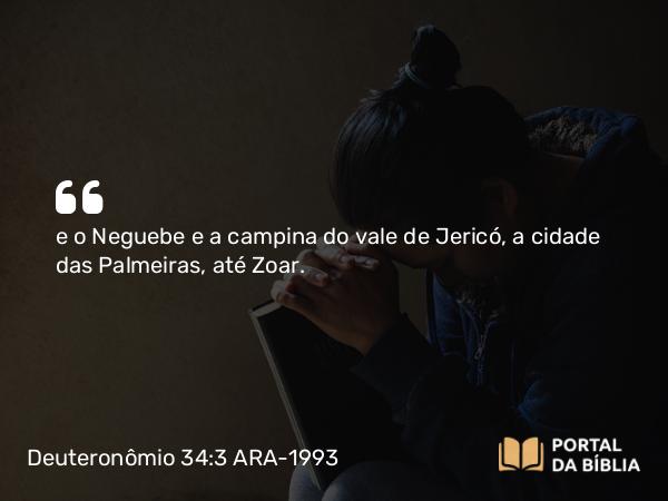 Deuteronômio 34:3 ARA-1993 - e o Neguebe e a campina do vale de Jericó, a cidade das Palmeiras, até Zoar.