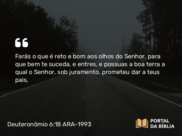 Deuteronômio 6:18 ARA-1993 - Farás o que é reto e bom aos olhos do Senhor, para que bem te suceda, e entres, e possuas a boa terra a qual o Senhor, sob juramento, prometeu dar a teus pais,