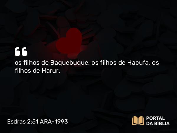 Esdras 2:51 ARA-1993 - os filhos de Baquebuque, os filhos de Hacufa, os filhos de Harur,