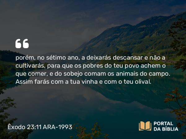 Êxodo 23:11 ARA-1993 - porém, no sétimo ano, a deixarás descansar e não a cultivarás, para que os pobres do teu povo achem o que comer, e do sobejo comam os animais do campo. Assim farás com a tua vinha e com o teu olival.