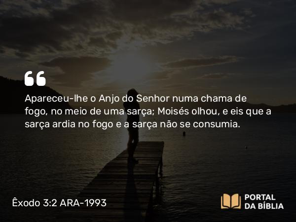 Êxodo 3:2 ARA-1993 - Apareceu-lhe o Anjo do Senhor numa chama de fogo, no meio de uma sarça; Moisés olhou, e eis que a sarça ardia no fogo e a sarça não se consumia.