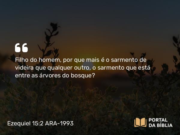 Ezequiel 15:2 ARA-1993 - Filho do homem, por que mais é o sarmento de videira que qualquer outro, o sarmento que está entre as árvores do bosque?