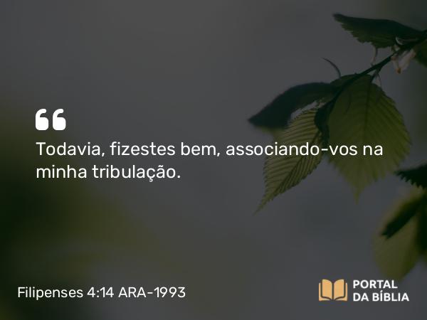 Filipenses 4:14 ARA-1993 - Todavia, fizestes bem, associando-vos na minha tribulação.