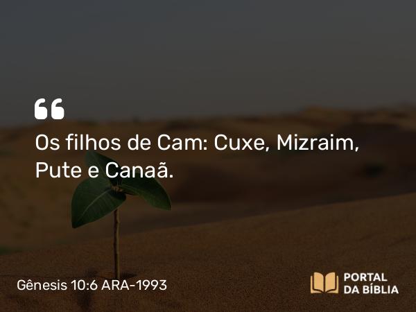 Gênesis 10:6-7 ARA-1993 - Os filhos de Cam: Cuxe, Mizraim, Pute e Canaã.