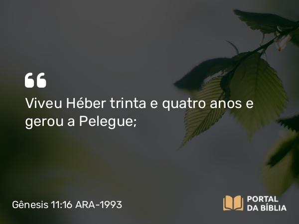 Gênesis 11:16 ARA-1993 - Viveu Héber trinta e quatro anos e gerou a Pelegue;