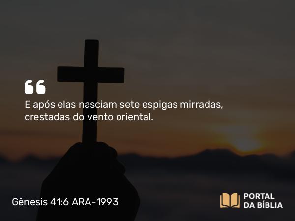 Gênesis 41:6 ARA-1993 - E após elas nasciam sete espigas mirradas, crestadas do vento oriental.