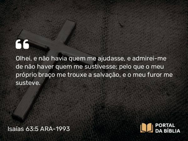 Isaías 63:5 ARA-1993 - Olhei, e não havia quem me ajudasse, e admirei-me de não haver quem me sustivesse; pelo que o meu próprio braço me trouxe a salvação, e o meu furor me susteve.