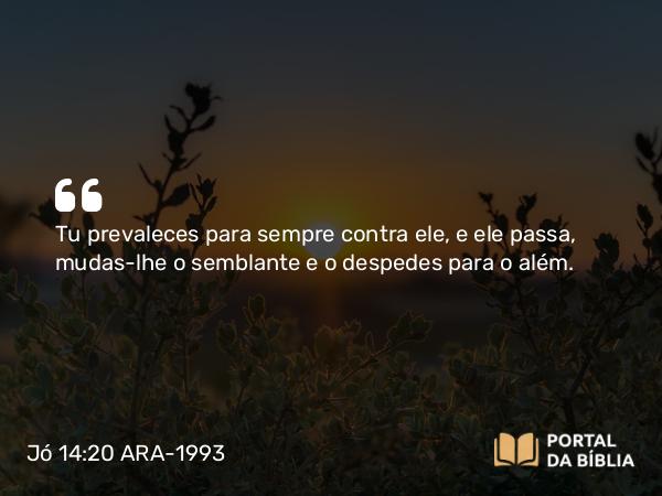 Jó 14:20 ARA-1993 - Tu prevaleces para sempre contra ele, e ele passa, mudas-lhe o semblante e o despedes para o além.