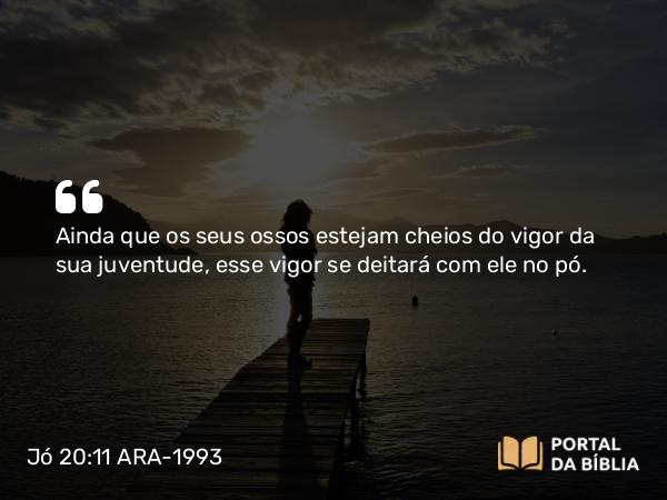 Jó 20:11 ARA-1993 - Ainda que os seus ossos estejam cheios do vigor da sua juventude, esse vigor se deitará com ele no pó.