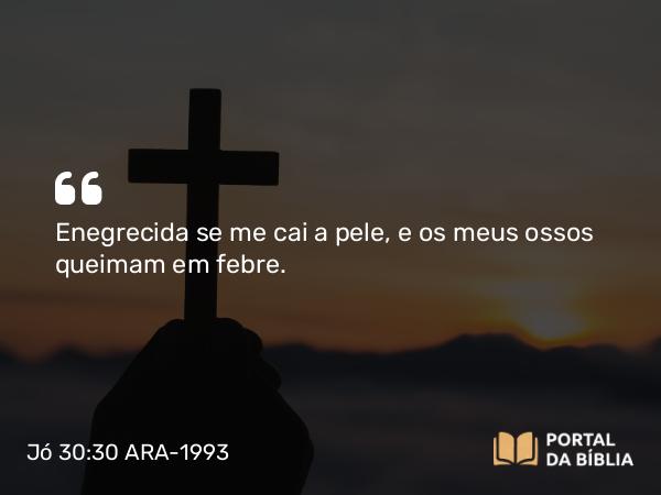 Jó 30:30 ARA-1993 - Enegrecida se me cai a pele, e os meus ossos queimam em febre.