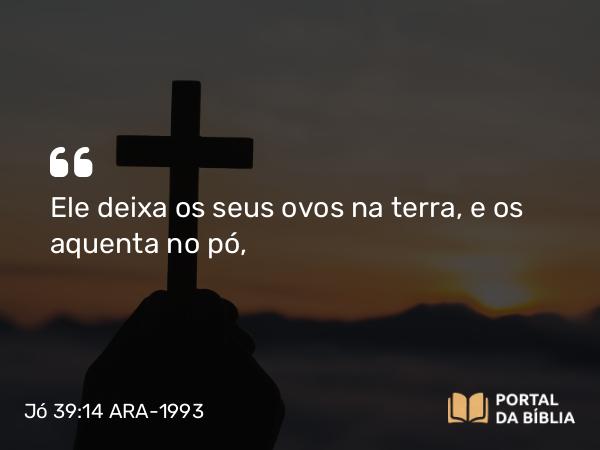 Jó 39:14 ARA-1993 - Ele deixa os seus ovos na terra, e os aquenta no pó,