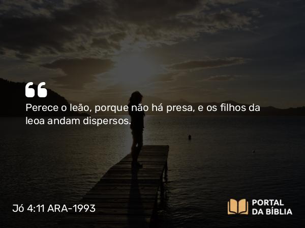 Jó 4:11 ARA-1993 - Perece o leão, porque não há presa, e os filhos da leoa andam dispersos.