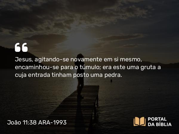 João 11:38 ARA-1993 - Jesus, agitando-se novamente em si mesmo, encaminhou-se para o túmulo; era este uma gruta a cuja entrada tinham posto uma pedra.