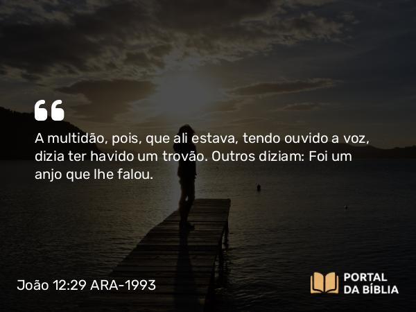 João 12:29 ARA-1993 - A multidão, pois, que ali estava, tendo ouvido a voz, dizia ter havido um trovão. Outros diziam: Foi um anjo que lhe falou.