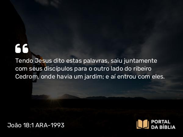 João 18:1-11 ARA-1993 - Tendo Jesus dito estas palavras, saiu juntamente com seus discípulos para o outro lado do ribeiro Cedrom, onde havia um jardim; e aí entrou com eles.