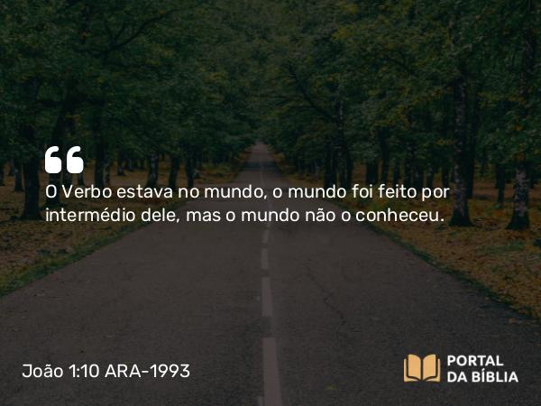 João 1:10 ARA-1993 - O Verbo estava no mundo, o mundo foi feito por intermédio dele, mas o mundo não o conheceu.