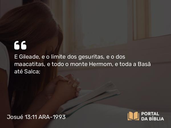 Josué 13:11 ARA-1993 - E Gileade, e o limite dos gesuritas, e o dos maacatitas, e todo o monte Hermom, e toda a Basã até Salca;