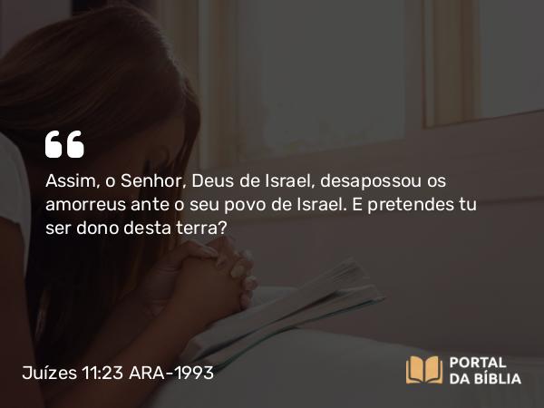 Juízes 11:23 ARA-1993 - Assim, o Senhor, Deus de Israel, desapossou os amorreus ante o seu povo de Israel. E pretendes tu ser dono desta terra?