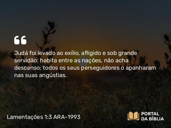 Lamentações 1:3-4 ARA-1993 - Judá foi levado ao exílio, afligido e sob grande servidão; habita entre as nações, não acha descanso; todos os seus perseguidores o apanharam nas suas angústias.