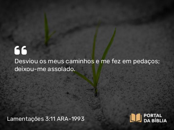 Lamentações 3:11 ARA-1993 - Desviou os meus caminhos e me fez em pedaços; deixou-me assolado.