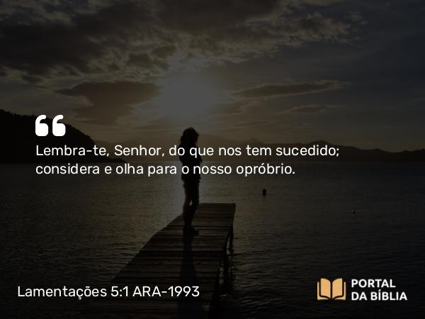 Lamentações 5:1 ARA-1993 - Lembra-te, Senhor, do que nos tem sucedido; considera e olha para o nosso opróbrio.