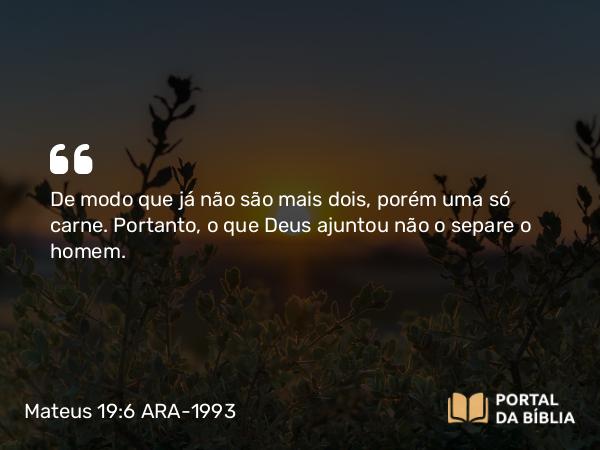 Mateus 19:6 ARA-1993 - De modo que já não são mais dois, porém uma só carne. Portanto, o que Deus ajuntou não o separe o homem.