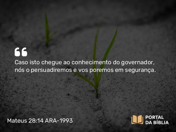 Mateus 28:14 ARA-1993 - Caso isto chegue ao conhecimento do governador, nós o persuadiremos e vos poremos em segurança.