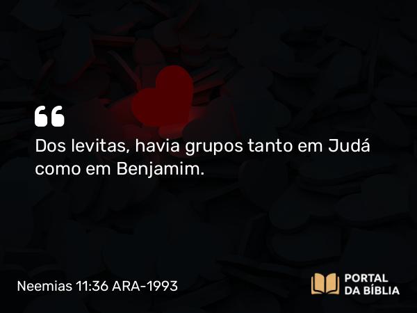 Neemias 11:36 ARA-1993 - Dos levitas, havia grupos tanto em Judá como em Benjamim.