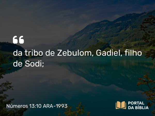 Números 13:10 ARA-1993 - da tribo de Zebulom, Gadiel, filho de Sodi;