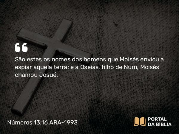 Números 13:16 ARA-1993 - São estes os nomes dos homens que Moisés enviou a espiar aquela terra; e a Oseias, filho de Num, Moisés chamou Josué.