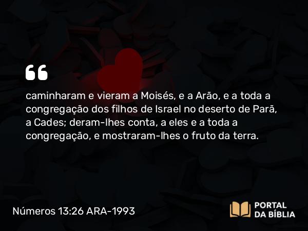 Números 13:26-27 ARA-1993 - caminharam e vieram a Moisés, e a Arão, e a toda a congregação dos filhos de Israel no deserto de Parã, a Cades; deram-lhes conta, a eles e a toda a congregação, e mostraram-lhes o fruto da terra.