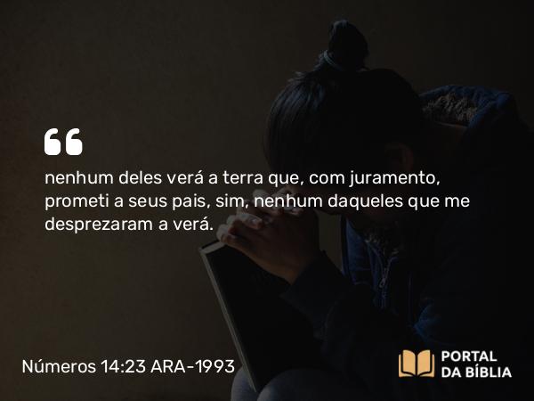 Números 14:23-24 ARA-1993 - nenhum deles verá a terra que, com juramento, prometi a seus pais, sim, nenhum daqueles que me desprezaram a verá.