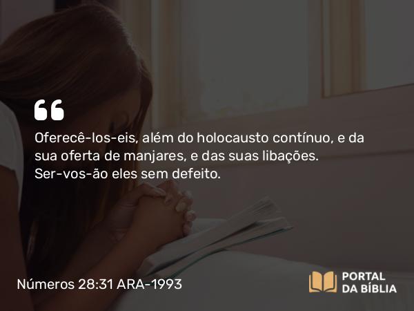 Números 28:31 ARA-1993 - Oferecê-los-eis, além do holocausto contínuo, e da sua oferta de manjares, e das suas libações. Ser-vos-ão eles sem defeito.